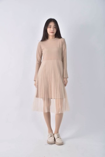 (XS（含）以下) anu坑紋薄紗棕色洋裝