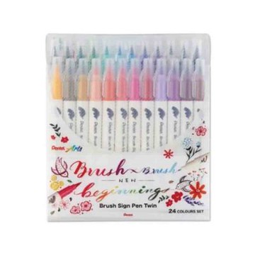 【Pentel 飛龍】雙頭柔繪筆24色套裝 /盒 SESW30C-24