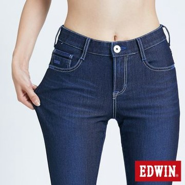 EDWIN 女裝 JERSEYS 全方位彈力丹寧直筒迦績褲-原藍磨