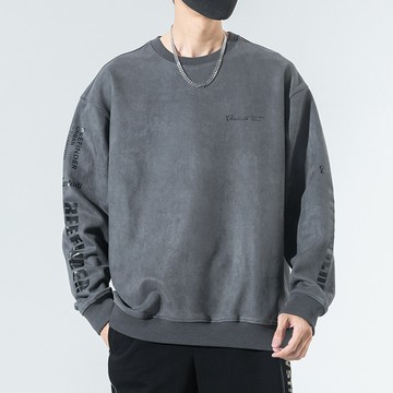 麂皮絨微彈力大學T / 保暖加厚加絨 / 寬鬆OVERSIZE / 麂皮 淘金 - 休閒長袖上衣【QTJBYML320】