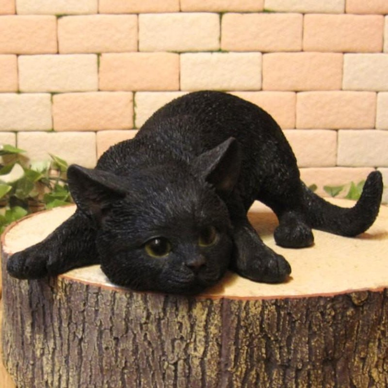 置物 動物 可愛い 猫の置物 リアル 黒猫 ベビーキャット監視中！ ブラック クロネコのフィギュア くろねこのオブジェ ガーデニング ベランダアート  | LINEショッピング