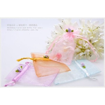 【小玫瑰花紗袋】喜糖袋/喜糖包裝/禮物包裝/糖果袋/禮物袋/包裝用品/可裝金莎1顆/幸福朵朵