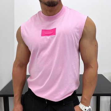 同色系微廓形優良成衣純棉寬松修身無袖T恤背心肌肉男夏坎肩全棉