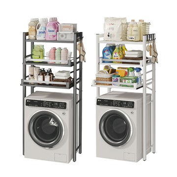 【慢慢家居】可抽拉層板超耐重三層洗衣機架 (置物架 浴室層架 馬桶架)洗衣機架-三層(白)