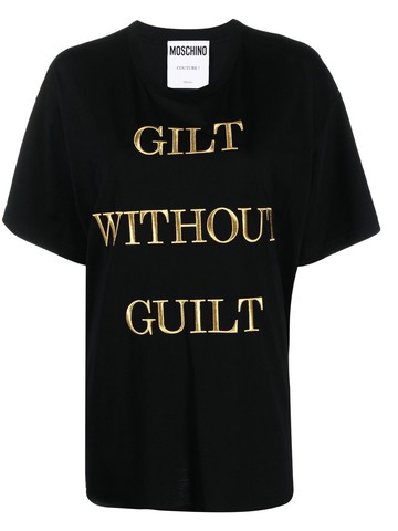 Moschino - Gilt Without Guilt embroidered T-shirt - women - Organic Cotton - XXS - Black