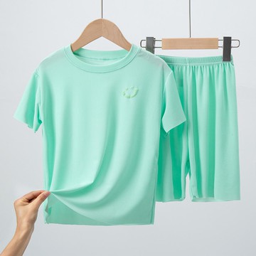 親子冰絲短袖家居服套裝/空調服-笑臉-淺綠