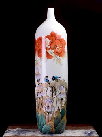 景德鎮陶瓷器名家手繪榮華富貴落地大花瓶高客廳玄關裝飾擺件大號