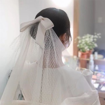 新娘個性頭紗網格多層蝴蝶結清新婚禮頭飾旅拍配飾影樓拍攝道具