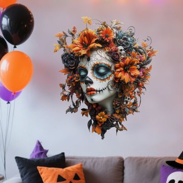 【MR.ZAKKA】創意萬用裝飾貼紙-萬聖節主題 彩妝骷髏花朵 居家布置 DIY可移式壁貼 無痕壁貼 牆貼