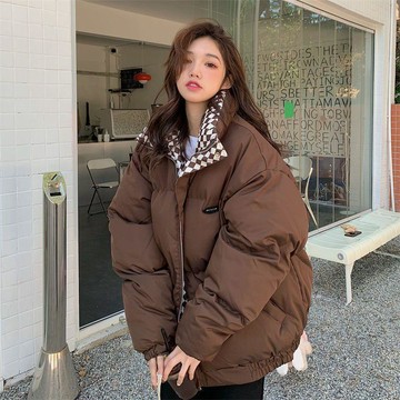 新款🔥棋盤格棉服外套女冬季新款森系棉衣麪包服ins韓版寬鬆棉衣潮 秋冬款保暖上衣 高品質秋冬外套 秋冬休閒大碼女裝