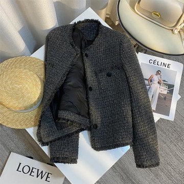 深灰色羽絨內里小香風西裝外套女2025冬季新款休閑顯白氣質小個子