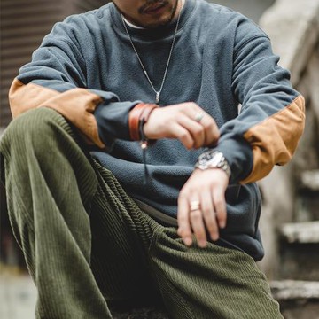 馬登工裝 美式搖粒絨復古插肩拼接衛衣寬松保暖抓絨ins外套頭男潮