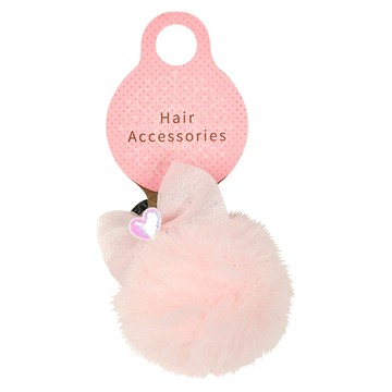 akachan honpo - 毛毛髮圈附愛心蝴蝶結-桃色