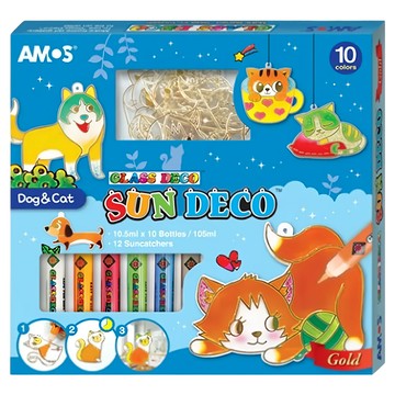 AMOS 阿摩司 Sun Deco 貓咪與狗主題吊飾玻璃彩繪膠 Set 10色 12個捕夢網  1盒  多色