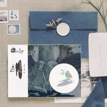 藍色森林 插畫 明信片5件套組 橫式350磅透卡 人魚少女 免運商品