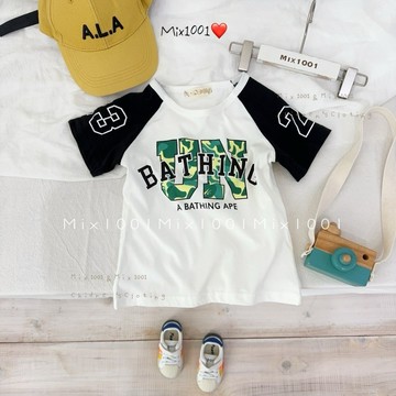 🌈✨mix1001數字23拼袖迷彩印圖上衣✨兒童迷彩數字上衣 5-17