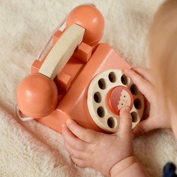 【美國 Mentari】懷舊轉盤電話(木製玩具/角色扮演/扮家家酒)