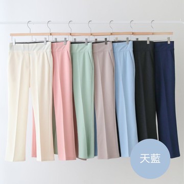 韓國女裝連線 - VETICA 韓製顯瘦小腹收收露腳踝褲-天藍