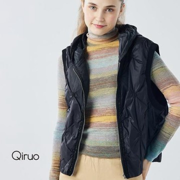 【Qiruo 奇若】保暖羽絨背心6203D 黑色-立領拉鍊式