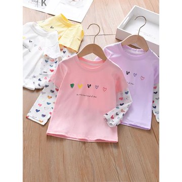 兒童打底衫夏裝2025新款春秋季內搭寶寶女童假兩件上衣長袖白t恤