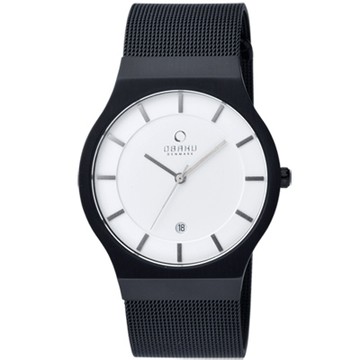 OBAKU 極簡時代優雅時尚腕錶-黑帶白面-大-V123GBIMB-38mm