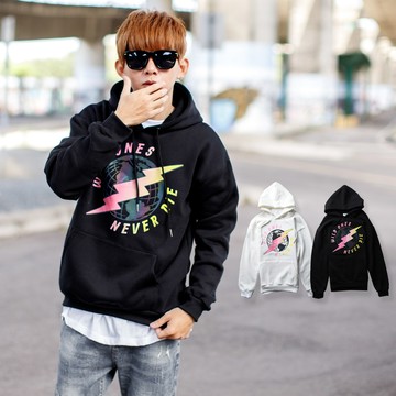 【NB1378J】彩色反光地球漸層閃電圖騰刷毛連帽TEE(CS8323)