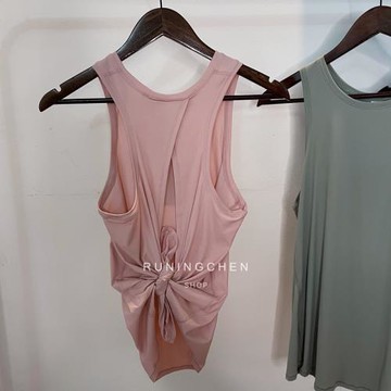 夏季輕薄透氣速干罩衫后背開v型系帶品質瑜伽跑步軟糯健身衣背心