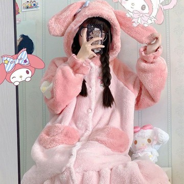 美樂蒂睡衣女套裝秋冬季加厚睡袍甜美可愛少女卡通家居服可外穿