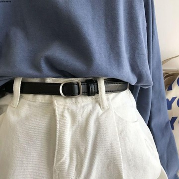 【台灣出貨】皮帶 細軟合金扣 韓版 黑色 腰帶 無孔 學生 百搭 細軟 不用打孔 腰封 皮帶女 腰帶女 皮帶女生