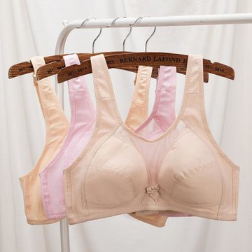 中老年無鋼圈內衣女加大碼大罩杯網面透氣棉薄款老人文胸大胸顯小