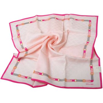 CELINE 經典皮鍊邊經典品牌圖騰LOGO浮水印棉質大帕領巾(淺粉紅系/58CM)