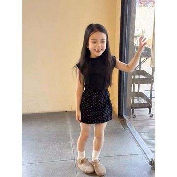 Mini baby🌷現貨🌷 女童套裝 夏季 韓版 短袖T+波點半身裙 中大童 甜美復古風 兩件套套裝