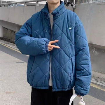 秋冬季菱形立領薄款棉服港風情侶潮牌棉衣復古風休閒棉襖外套