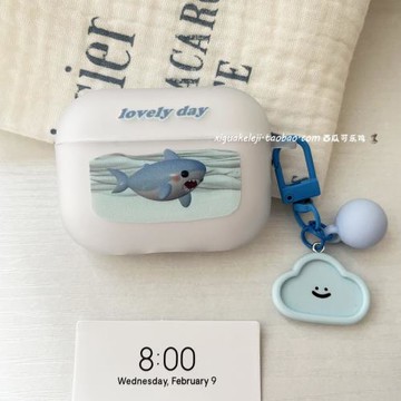 可愛風軟萌小鯊魚airpodspro2代保護套/1/3/4/5代適用蘋果耳機保護殼二三四五代無線藍牙耳機外殼磨砂硅膠