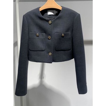 2024春季新款氣質高腰羊毛灰色短款西裝外套女5F2111211Q