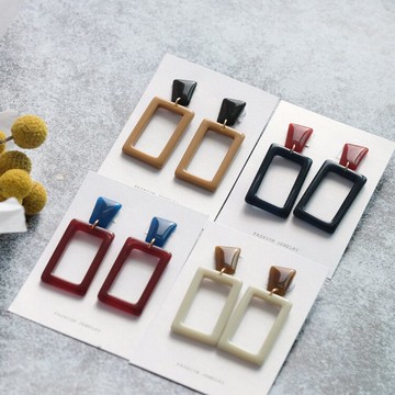 日本復古幾何方形多色性冷淡東大門ANNA MALI樹脂耳環耳釘1入