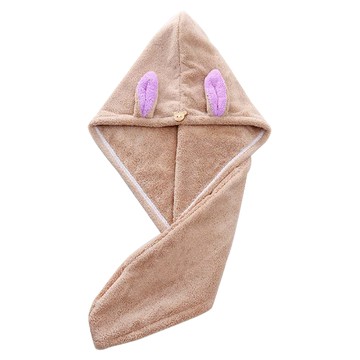 珊瑚絨乾髮帽 兔耳款  咖啡棕  1組