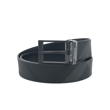 BURBERRY 經典格紋雙面兩用男士皮帶(炭灰色/石墨色)