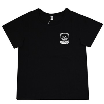 MOSCHINO 小熊LOGO燙印標誌貼花彈性棉質短T恤.黑