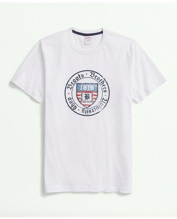 Brooks Brothers Men's Cotton Graphic University Crest T-Shirt | White | Size Medium