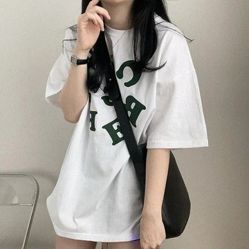 Vuja de 純棉 t恤 短袖上衣女 英文印花 T恤 韓國上衣 oversize T恤 潮流衣服 寬鬆上衣 ins風