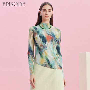 EPISODE - 個性暈染彩色立領彈力長袖T恤143601