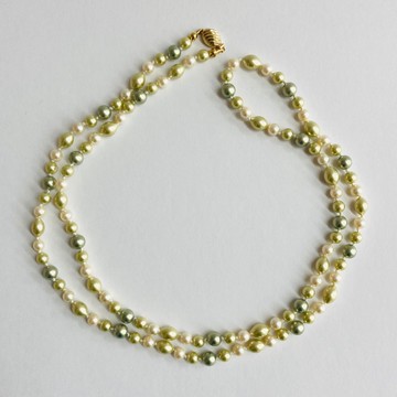 玻璃混色珍珠全結珠歌劇院式項鍊 / 約6mm約80cm / 綠色混色 / made in japan