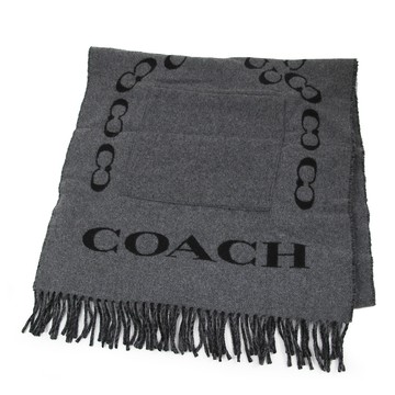 COACH 品牌大LOGO黑灰色雙口袋寬版圍巾(212 x 50cm)