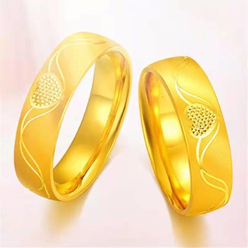 新款 越南沙金心心相印戒指黃銅鍍金心相依情侶款對戒時尚戒指活