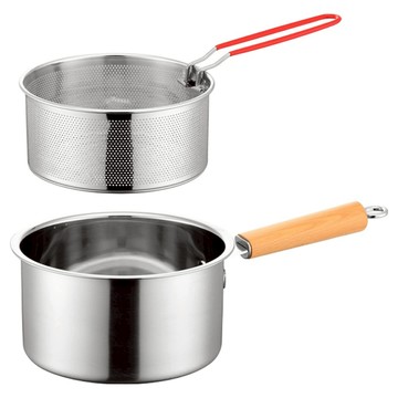 Kyhome 不鏽鋼油炸鍋/煮奶鍋/料理鍋 + 濾網油炸籃  銀色  1套  18cm