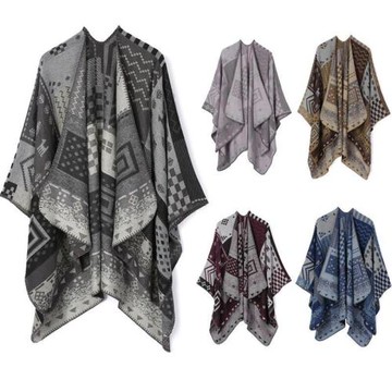 歐美街頭菱形幾何波浪圖案保暖舒適女士圍巾披肩 shawl scarf