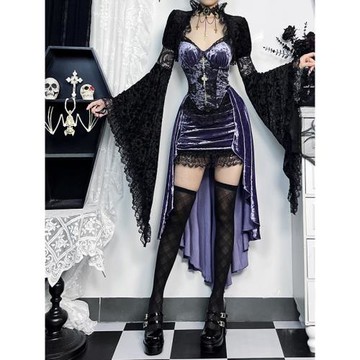 Wannathis暗黑哥特風紫色辣妹連衣裙御姐吊帶裙子披肩罩衫魚尾裙