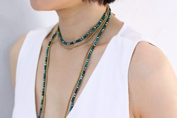 马拉项链流苏孔雀石水晶流苏长项链马拉包裹手链