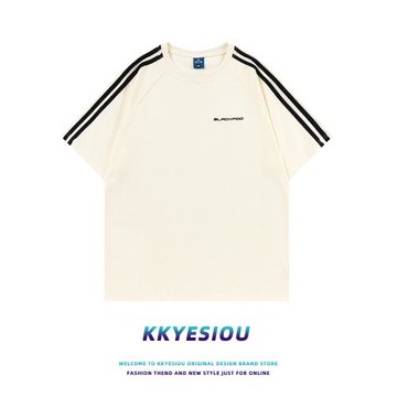 KKyesiou美式復古潮牌插肩袖短袖T恤男女oversize情侶插肩袖上衣